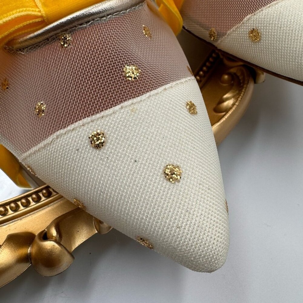🆕 MALONE SOULIERS 🧿 BNWOB White Mesh Mules with Yellow Velvet Bow Size 39 - 9 - Picture 5 of 15
